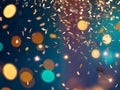 Confetti sparkles as it falls against a bokeh lights background. generative AI Royalty Free Stock Photo