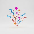 Confetti and Streamers Exploding in Mid- Air on a White Background party celebration Royalty Free Stock Photo