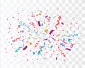 Confetti on transparent background. Festive vector illustration