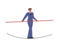 Confidence businessman leader danger walk balance on rope on high, crisis and risk management, success strategy concept Royalty Free Stock Photo