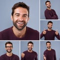 Confidence is key wherever you go. Composite shot of a young man expressing different types of facial expressions inside Royalty Free Stock Photo
