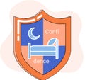 Confidence text quote in shield with bed. Colourful emblem, phrase for personal growth, posters