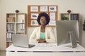 Confident african american business woman secretary at desk office portrait Royalty Free Stock Photo