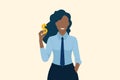 A confident African American businesswoman is smiling. Successful African business woman Hand holding a US dollar coin icon