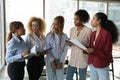 Confident African American businesswomen with leader brainstorming, standing in office Royalty Free Stock Photo