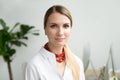 Confident beautiful young businesswoman looking at camera, head