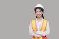 Confident beauty Asian woman worker posing on gray isolated background