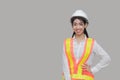 Confident beauty Asian woman worker posing on gray isolated background