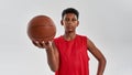 Confident black boy basketball player with ball Royalty Free Stock Photo