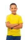 Confident boy in yellow shirt