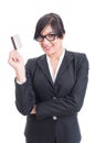 Confident business woman holding a credit card Royalty Free Stock Photo
