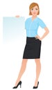 Confident business woman in office clothes holding a blank white Royalty Free Stock Photo