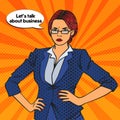 Confident Business Woman. Pop Art. Vector