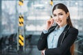 Confident business workspace woman portrait hand