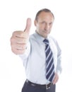 Confident businessman shows his thumb up.isolated on white Royalty Free Stock Photo