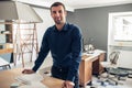 Confident businessman standing in a large work studio