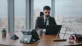 Confident businessman working laptop sitting office closeup. Ceo typing computer Royalty Free Stock Photo