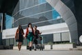 Confident businesspeople walking together in an urban city setting for an outdoor meeting Royalty Free Stock Photo