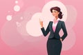 A confident businesswoman communicates through a speech bubble. modern flat design illustration