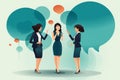 A confident businesswoman communicates through a speech bubble. modern flat design illustration