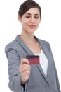 Confident businesswoman holding credit card Royalty Free Stock Photo