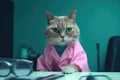 Confident cat doctor at her workplace in a hospital. Generative AI