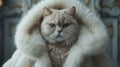 Confident cat personifying fashion, dressed in a luxurious white fur coat, poster Royalty Free Stock Photo