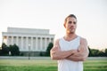 Confident caucasian man head and shoulders portrait on the National Mall