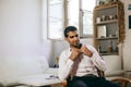 Confident and cheerful Syrian man is listening to a conversation Royalty Free Stock Photo