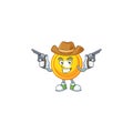 Confident chinese gold coin Cowboy cartoon character holding guns
