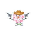 Confident chinese pink flower Cowboy cartoon character holding guns