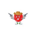 Confident chinese red flower Cowboy cartoon character holding guns