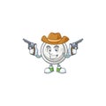 Confident chinese silver coin Cowboy cartoon character holding guns
