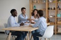 Confident company HR team and new hired employee shaking hands Royalty Free Stock Photo