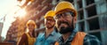 Confident Construction Crew Poses With Camaraderie At Building Site