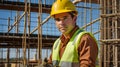 Confident Construction Worker in Hard Hat on Building Site Royalty Free Stock Photo