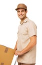 Confident Deliveryman With Cardboard Box