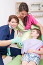 Confident dentist woman showing like with child patient Royalty Free Stock Photo