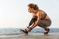 Confident disabled athlete woman with prosthetic leg Royalty Free Stock Photo