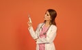 Confident doctor. nurse make injection. flu or influenza. Immunity and health care. virus infection test. hpv vaccine Royalty Free Stock Photo