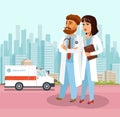 Confident Doctors at Hospital Flat Illustration