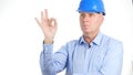 Confident Engineer Make Good Job Sign with a Hand Gestures