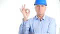 Confident Engineer Make Good Job Sign with a Hand Gestures