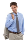 Confident, fashion and portrait of businessman in studio with elegant, fancy and stylish suit. Smile, happy and handsome