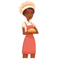 Confident female baker holding freshly baked bread loaf Royalty Free Stock Photo