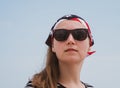 Confident girl in sunglasses american flag bandana. USA Independence Day patriotism concept, Memorial Day national pride