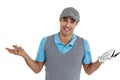 Confident golf player posing on white background Royalty Free Stock Photo