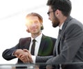 Confident handshake colleagues in the office Royalty Free Stock Photo