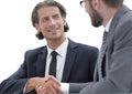 Confident handshake colleagues in the office Royalty Free Stock Photo