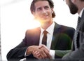 Confident handshake colleagues in the office Royalty Free Stock Photo